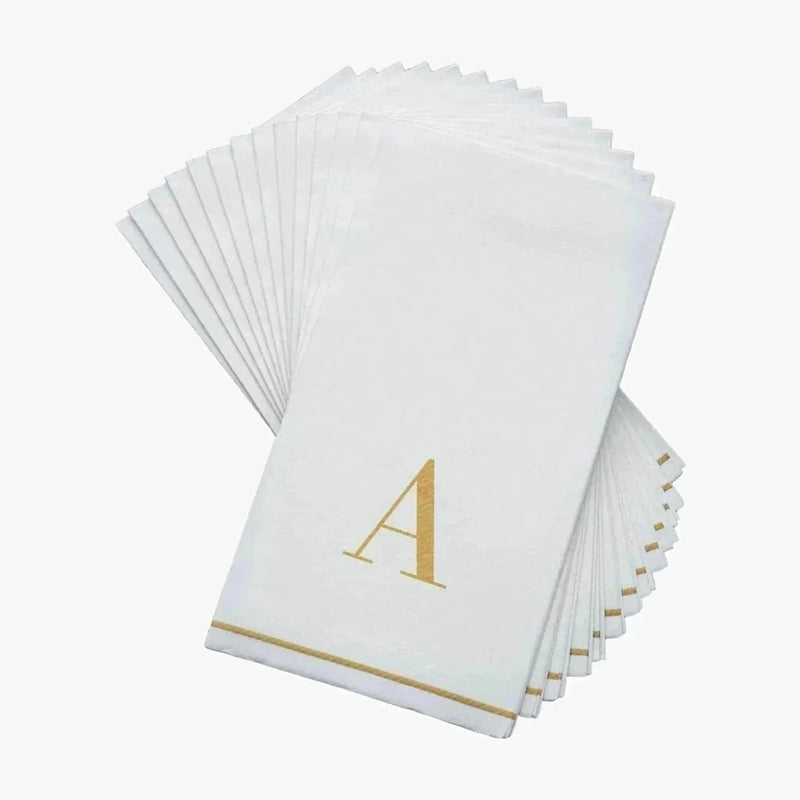 SET DE 14 SERVILLETAS DE PAPEL PARA INVITADOS LETRA A - BLANCAS Y DORADAS