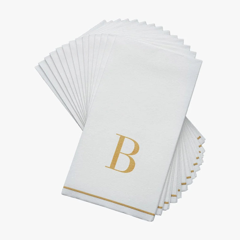 SET DE 14 SERVILLETAS DE PAPEL PARA INVITADOS LETRA B - BLANCAS Y DORADAS