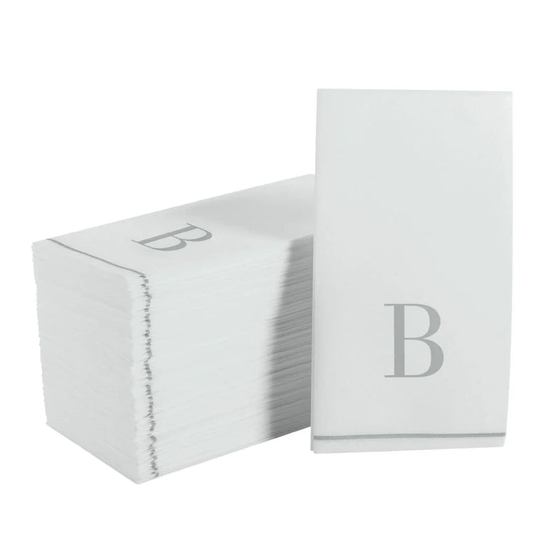 SET DE 14 SERVILLETAS DE PAPEL PARA INVITADOS LETRA B - BLANCAS Y PLATEADO