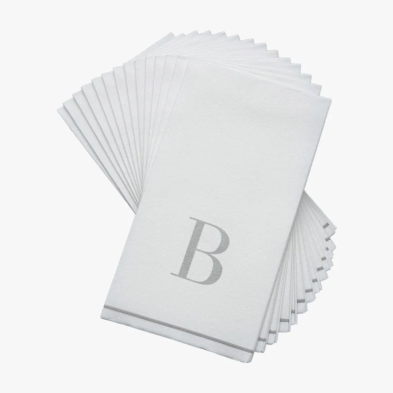 SET DE 14 SERVILLETAS DE PAPEL PARA INVITADOS LETRA B - BLANCAS Y PLATEADO