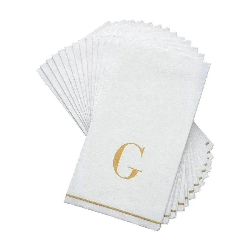 SET DE 14 SERVILLETAS DE PAPEL PARA INVITADOS LETRA G - BLANCAS Y DORADAS