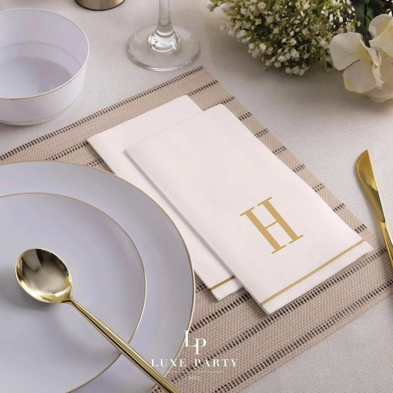 SET DE 14 SERVILLETAS DE PAPEL PARA INVITADOS LETRA H - BLANCAS Y DORADAS