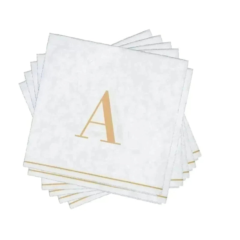 SET DE 14 SERVILLETAS DE PAPEL PARA INVITADOS LETRA A - DORADO/BLANCO