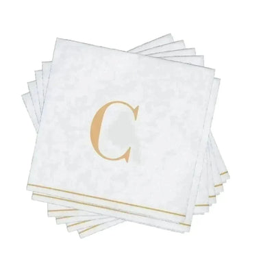 SET DE 14 SERVILLETAS DE PAPEL PARA INVITADOS LETRA C - DORADO/BLANCO