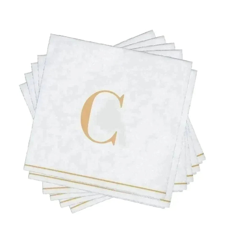 SET DE 14 SERVILLETAS DE PAPEL PARA INVITADOS LETRA C - DORADO/BLANCO