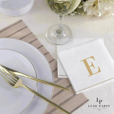 SET DE 14 SERVILLETAS DE PAPEL PARA INVITADOS LETRA E - DORADO/BLANCO