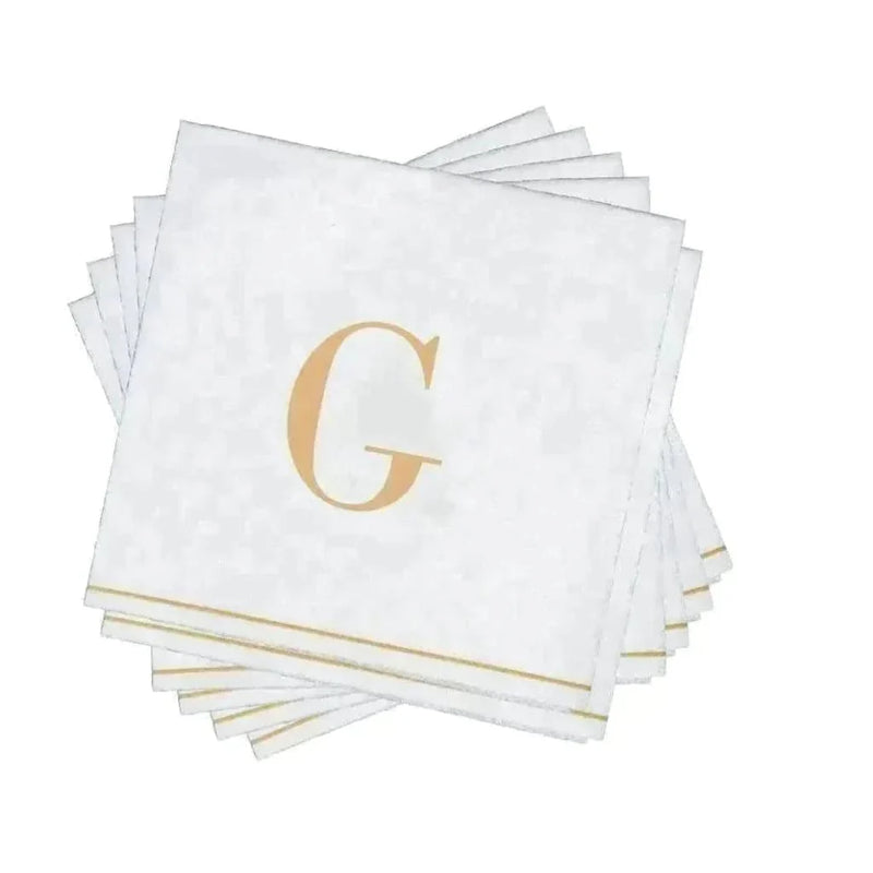 SET DE 14 SERVILLETAS DE PAPEL PARA INVITADOS LETRA G - DORADO/BLANCO