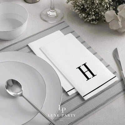 SET DE 14 SERVILLETAS DE PAPEL PARA INVITADOS LETRA H - BLANCAS Y NEGRO