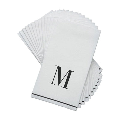 SET DE 14 SERVILLETAS DE PAPEL PARA INVITADOS LETRA M - BLANCAS Y NEGRO