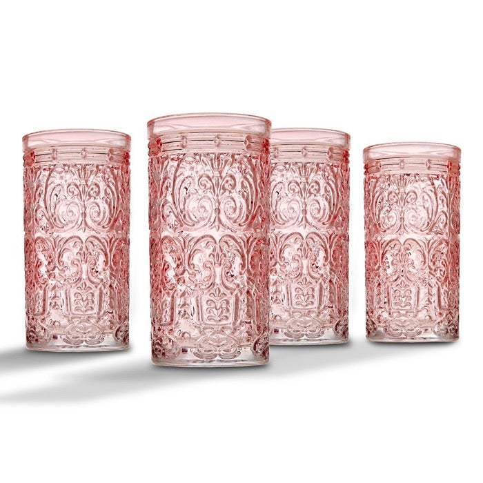 SET DE 4 VASOS DE VIDRIO 14 OZ (ROSADO)