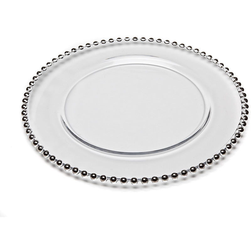 PLATO DE VIDRIO BORDE PLATEADO 13"