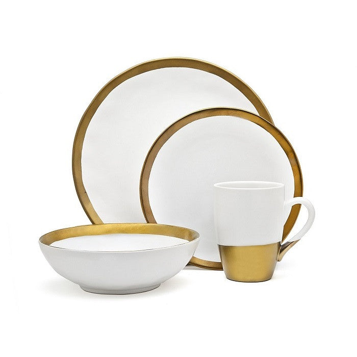 SET 4 PIEZAS PLATOS DE PORCELANA CON BORDE DORADO