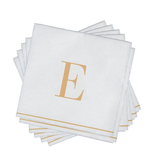 SET DE 14 SERVILLETAS DE PAPEL PARA INVITADOS LETRA E - DORADO/BLANCO