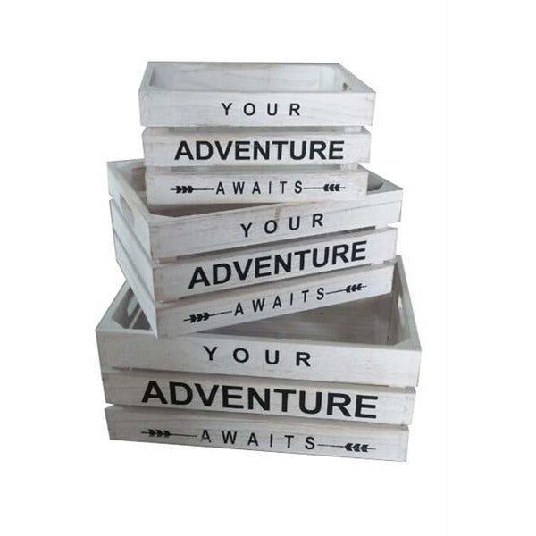 SET DE 3 CAJAS DE MADERA BLANCA (YOUR ADVENTURE AWAITS)