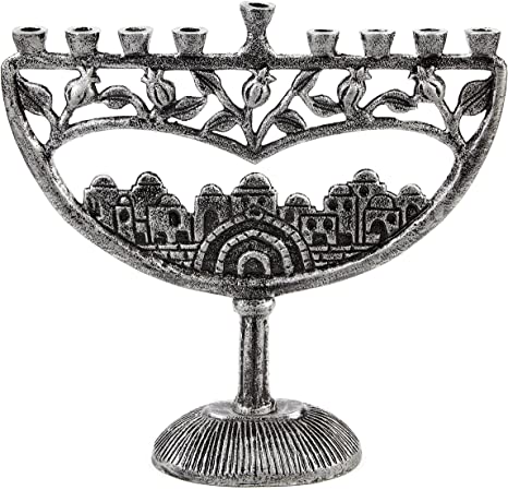 MENORAH ANTIGUA CIUDAD 9"-PLATEADO