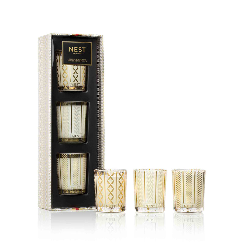 TRIO DE VELAS VOTIVAS - HOLIDAY, BIRCHWOOD PINE, CRYSTALLIZED GINGER & VANILLA BEAN