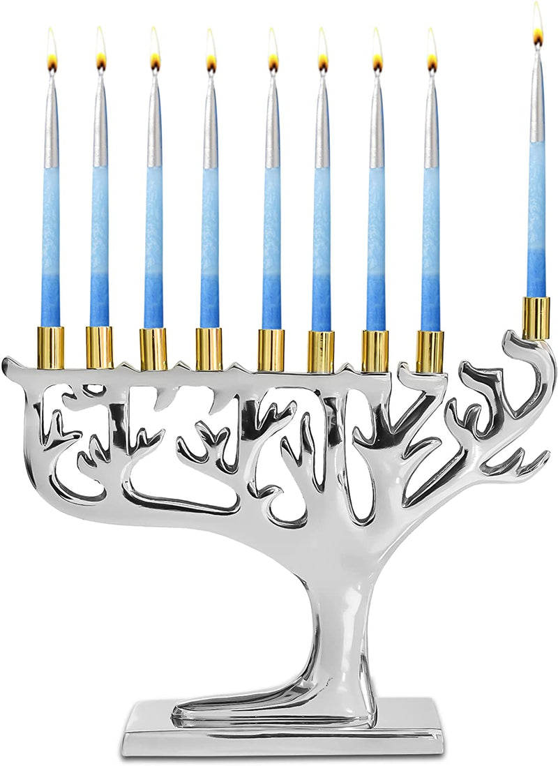 MENORAH ARBOL DE LA VIDA 10"-PLATEADO /DORADO