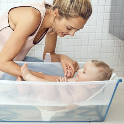 BAÑERA PLEGABLE PARA BEBE- TRANSPARENTE AZUL