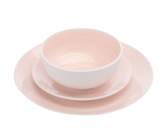 JUEGO DE VAJILLA DE PORCELANA ESPIRAL - ROSA 12PC