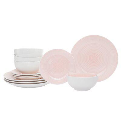 JUEGO DE VAJILLA DE PORCELANA ESPIRAL - ROSA 12PC