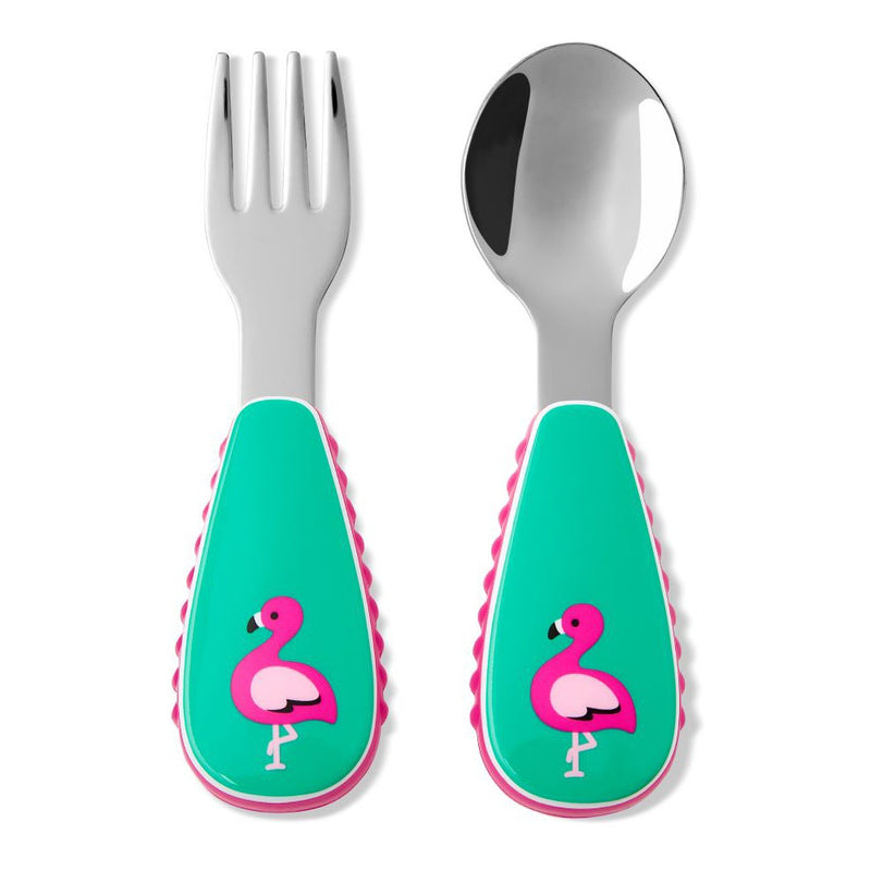 SET DE CUCHARA Y TENEDOR PARA BEBE FLAMINGO-CELESTE