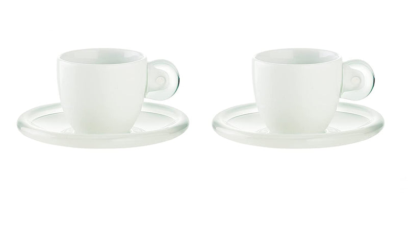 JUEGO DE 2 TAZAS DE ESPRESSO CON PLATILLOS GOCCE -BLANCO