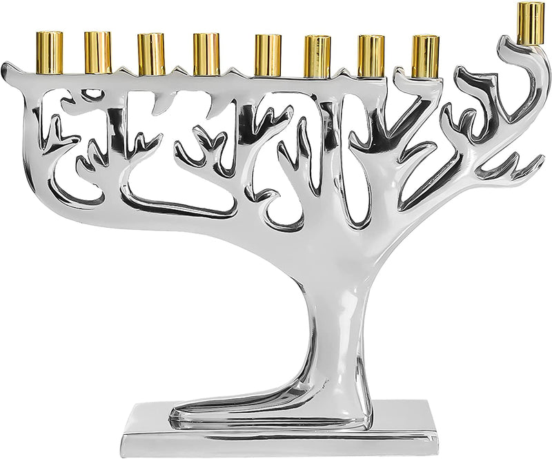 MENORAH ARBOL DE LA VIDA 10"-PLATEADO /DORADO