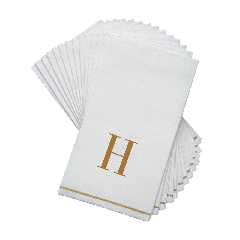 SET DE 14 SERVILLETAS DE PAPEL PARA INVITADOS LETRA H - BLANCAS Y DORADAS