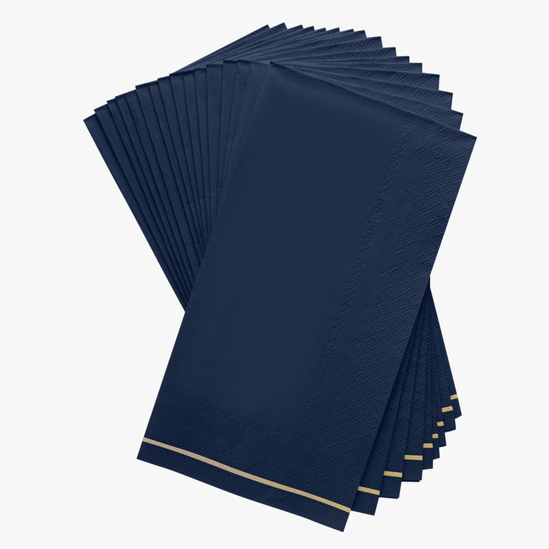 SET DE 16 SERVILLETAS LINO CON RAYA DORADA PAPEL DE INVITADOS - NAVY